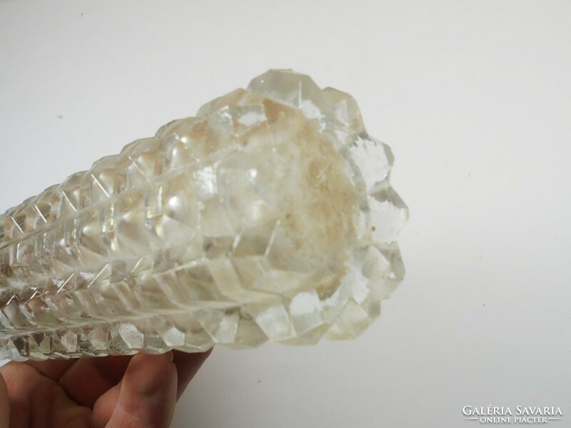 Retro régi üveg váza domború mintás - 17,3 cm magas