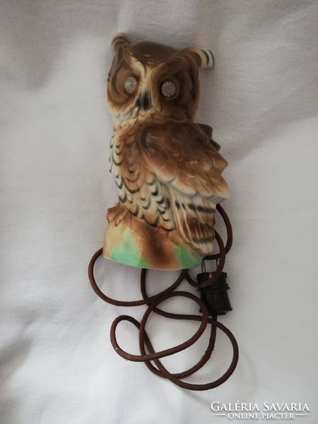 Very attractive, old German porcelain owl lamp with illuminated eyes