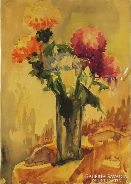 1N237 xx. Century painter: still life with aster table flowers