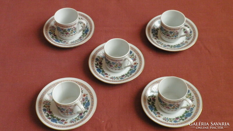 Chinese porcelain mocha cup + base, 5 pcs