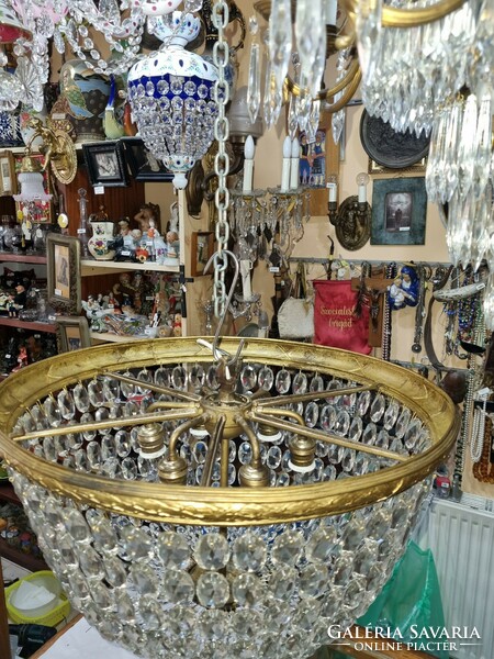 Old renovated crystal basket chandelier