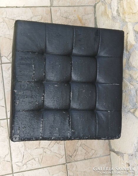 Black leather pouf seat storage