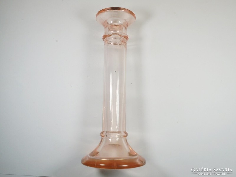 Antik régi üveg váza vagy gyertyatartó halvány rózsaszín színű 19,5 cm magas