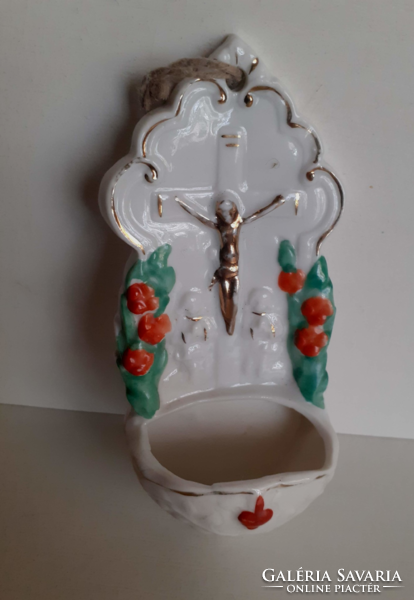 Antique hand-painted numbered porcelain holy water holder