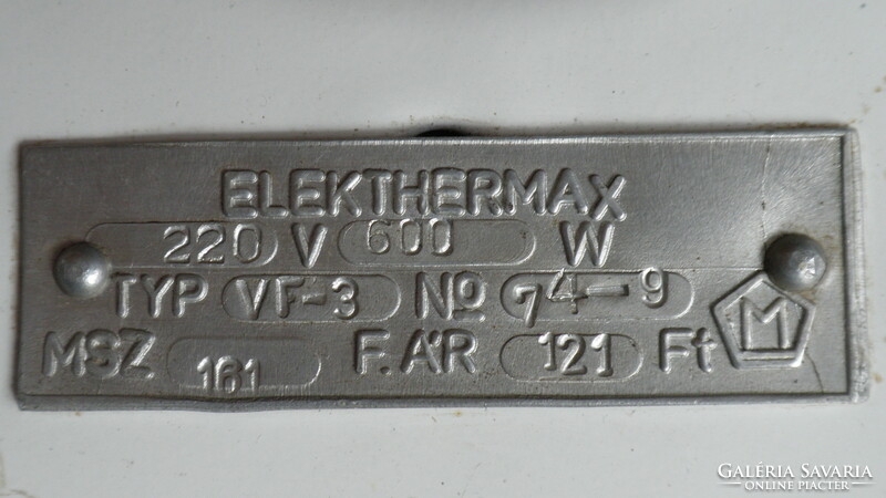 Elekthermax rezsó, kezelési leírás, gari jegy, földelt csatlakozó, 1974. működő