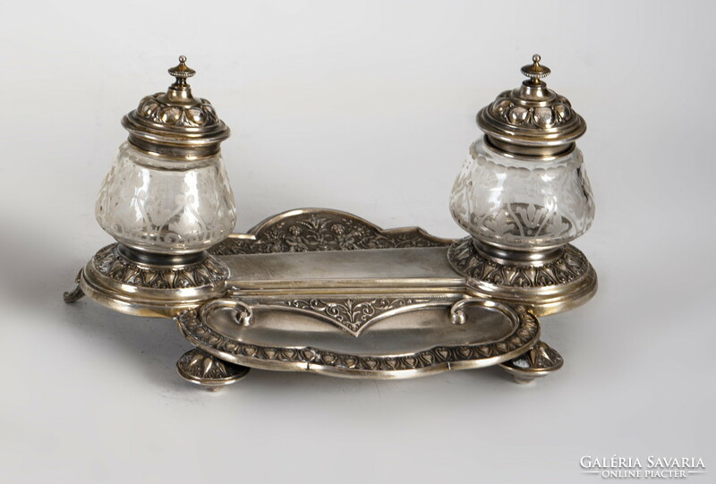 Silver inkstand with old, original glass