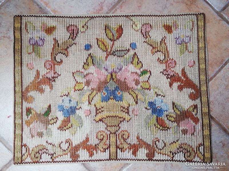 Kelim decorative pillow front with vintage flower bouquet tendril pattern, pastel colors