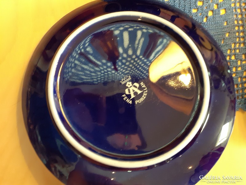 Fena kék kobalt reggeliző készlet csésze kistányér gyöngyvirág aranyozott