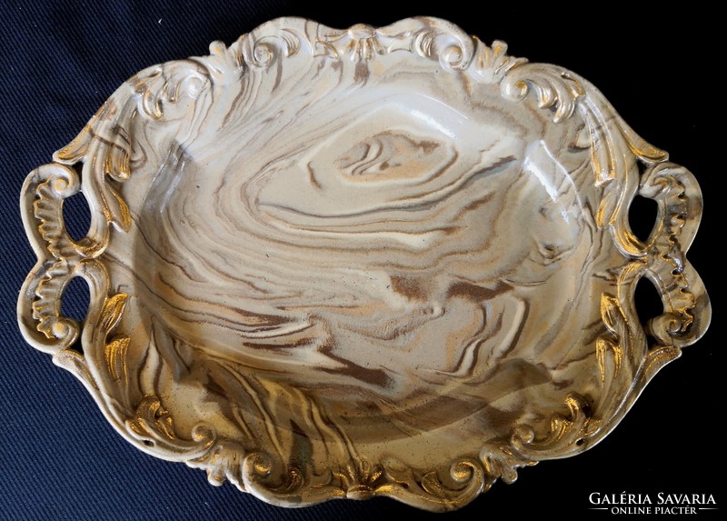 Dt/231. Antique p&s, portheim & sons bohemian marbled faience bowl/tender with openwork lugs