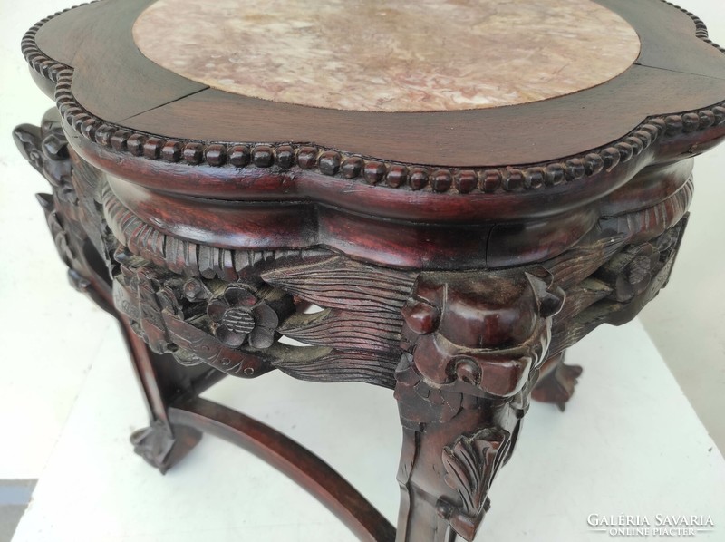 Antik kínai bútor kis asztal dúsan faragott márványlapos kaspó váza tartó 846 7413