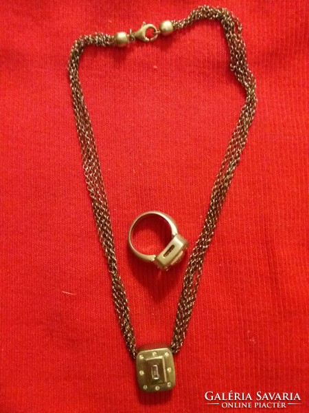 Olasz modern stílusú ezüst bevizsgált jelzett nyaklánc + medál + pecsétgyűrű a képek szerint