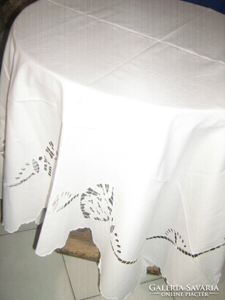 Beautiful fruity rosette white linen tablecloth
