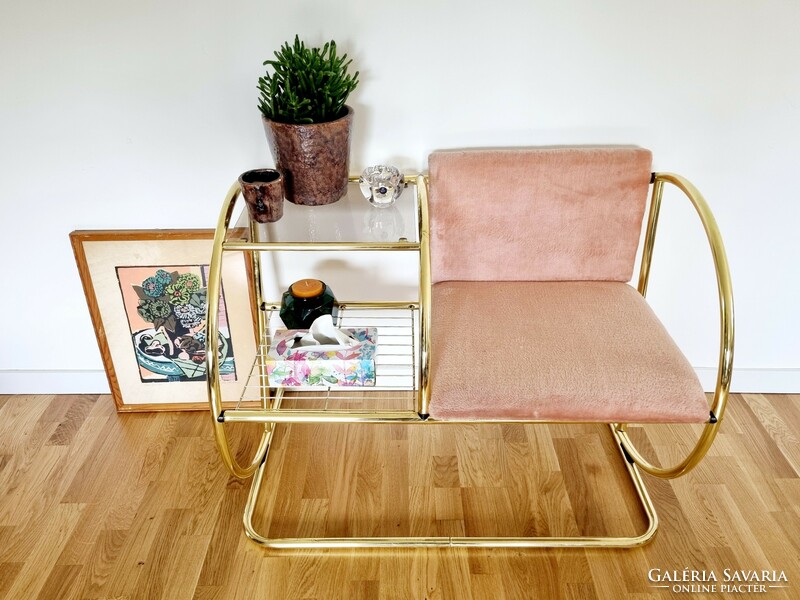 Vintage telefonasztal, gossip chair, előszoba bútor