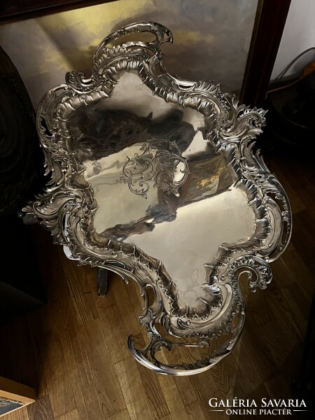 Large neo-rococo silver tray with handles