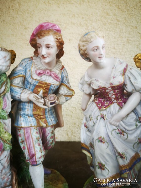 Antik 1800-as évek gyönyörű Barokk rokokó biszkvit porcelán figurák gyertyatartós párban. Videó is!
