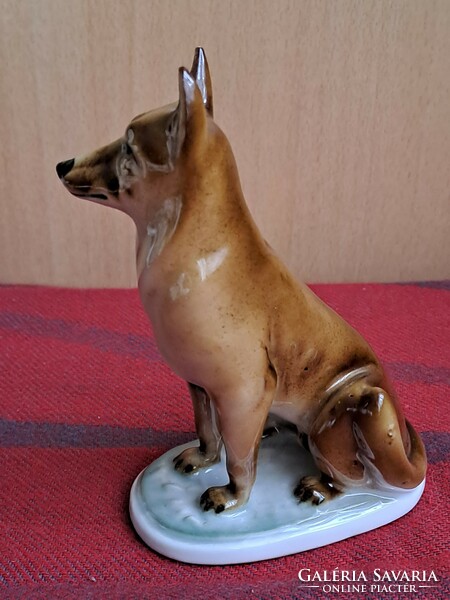 Hibátlan! Szebbik festésű, Zsolnay németjuhász kutya figura, Őry F.