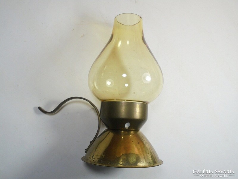 Retro Réz gyertyatartó üveg burával fogantyúval petróleum lámpa alakú - kb. 1970-80-as évek