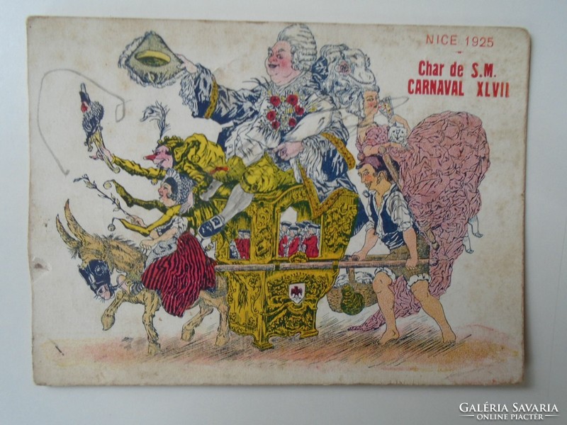 D195734  Képeslap (sérült)  Char de S.M. Carnaval  XLVII  Nice - 1925  -Nizzai karnevál 1925