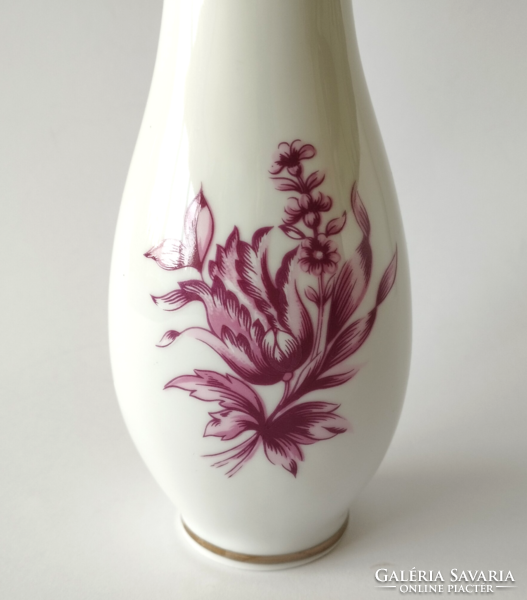 Old, beautiful, marked Hólloháza porcelain vase with a flower bouquet pattern
