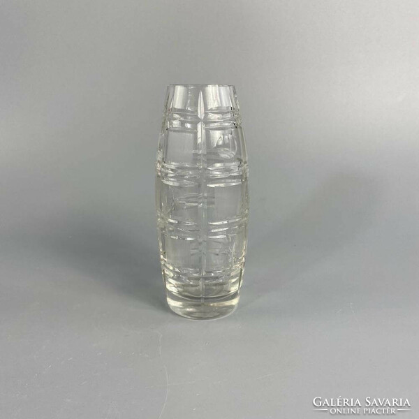Geometrikus mintával csiszolt bauhause karakterű üveg váza