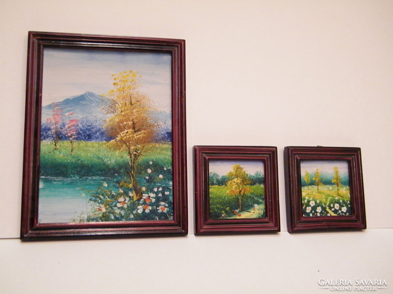 Small painted wall landscapes framed by 3 pieces