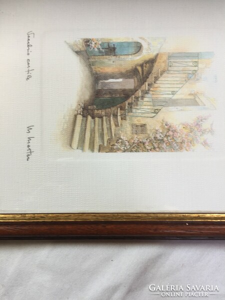 Italian courtyard interior, printed on art paper, in color, labeled, in a beautiful glazed frame a26
