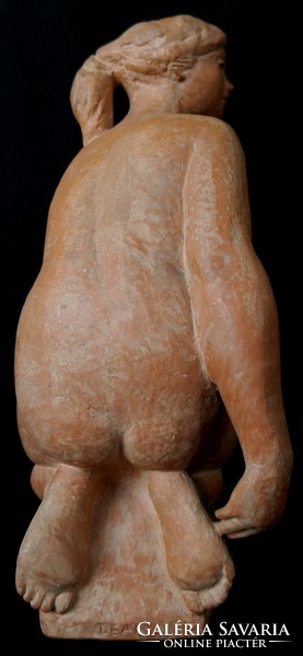 Dt/339. László Deák - kneeling nude, glazed terracotta sculpture