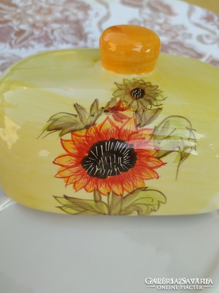 Ceramic sunflower flower butter dish for sale!