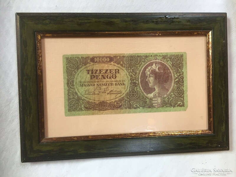1945 July ten thousand pengő banknote, in a glazed frame - a26