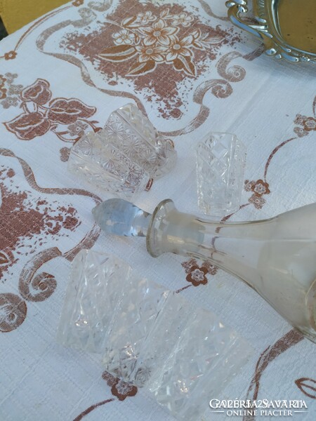 Retro drinks set for sale! Art deco glass + 6 crystal glasses for sale!