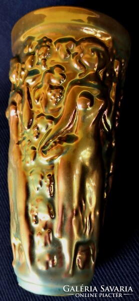 Dt/345. Zsolnay gold-eosin glazed vintage glass, vase