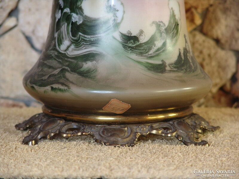 The huge hand-painted porcelain kerosene lamp shown in the picture is for sale, a rarity