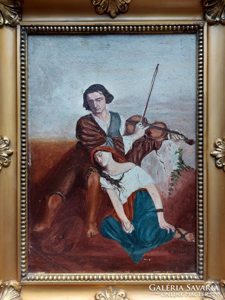 Romantikus antik festmény W. D. 1923 szignóval  - 515