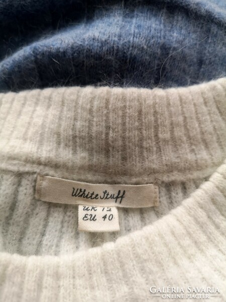 White Stuff 40-es alpaca gyapjú pulóver krémfehér-kék trikolor