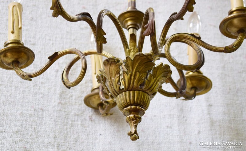 Chandelier antique baroque style, bronze, copper 6 arms lamp candle bulb 50 x 78 cm