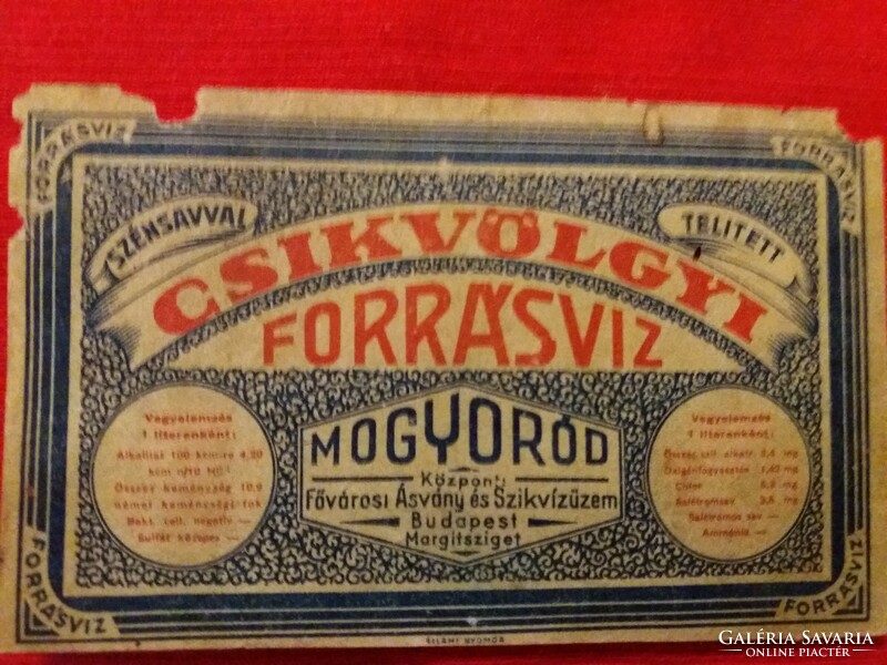 Antique - cc.1900. Csíkvölgy mineral water - margit sziget - label - extremely rare, condition according to the pictures