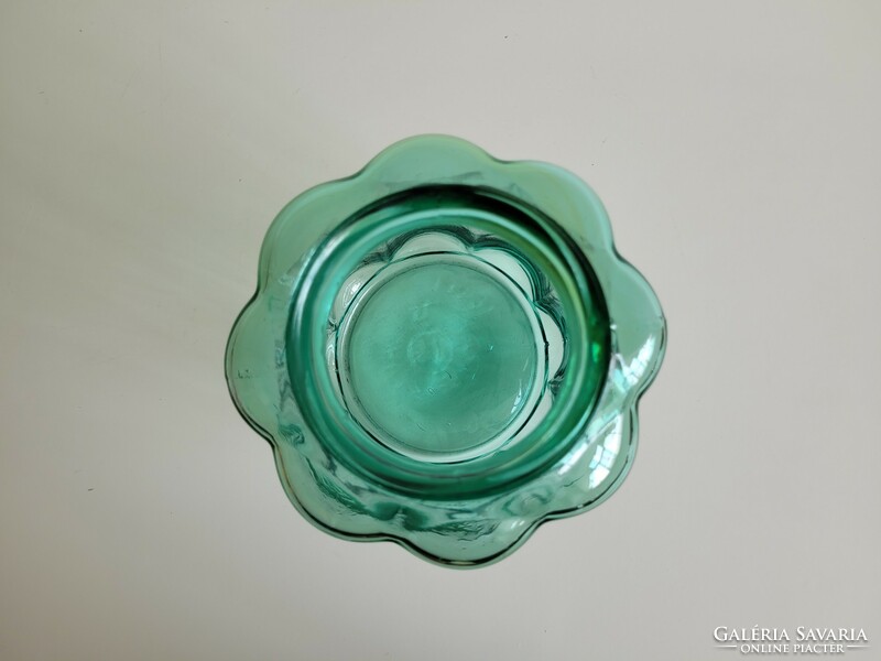 Régi bordás nagy befőttesüveg zöld dunsztos üveg vintage dekoráció