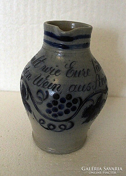 Gray Austrian ceramic wine jug with grape motif