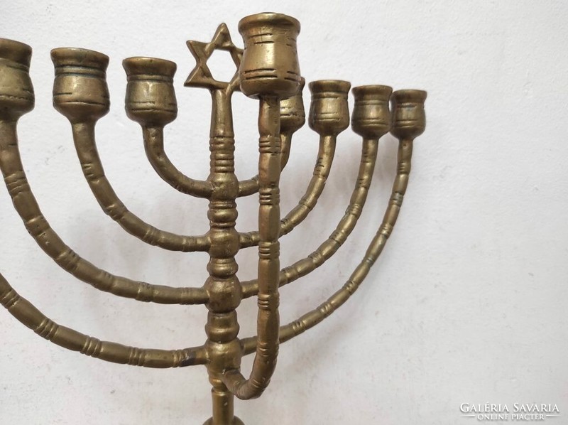 Antique Hanukkah patinated copper Jewish Hanukkah candle holder Star of David Judaica 9 branch menorah 213 7148