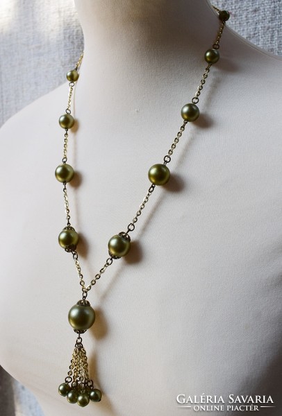 Old necklace retro jewelry 58 cm with metal-colored plastic beads jewelry