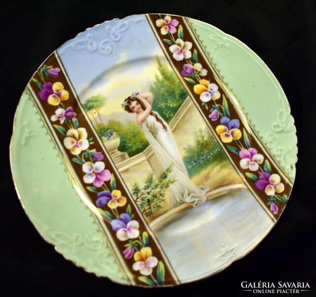 Around 1900 pls london lady in art nouveau porcelain plate