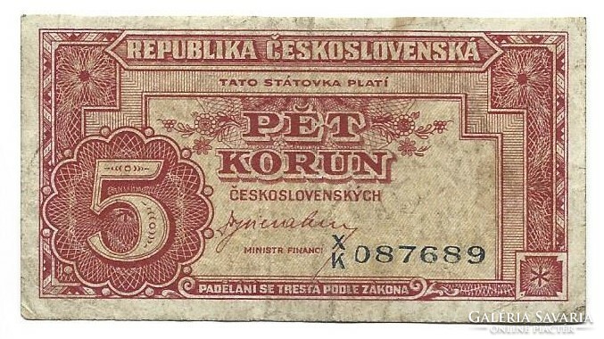 5 Korun crown 1945 Czechoslovakia 3.