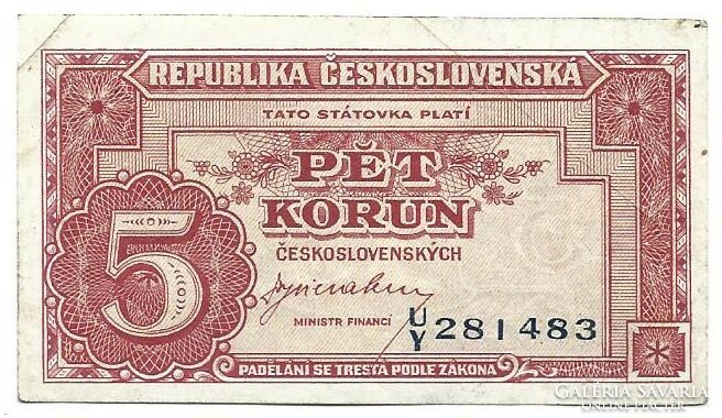5 korun korona 1945 Csehszlovákia 1.