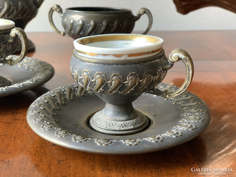 Antique metal coffee cups with jug