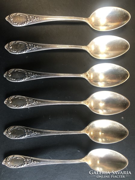 Silver, baroque-style small spoons, coffee spoon, mocha spoon, 6 pcs.