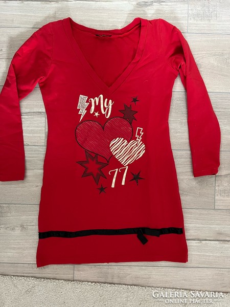 My77 printed long-sleeved top-tunic red with hearts