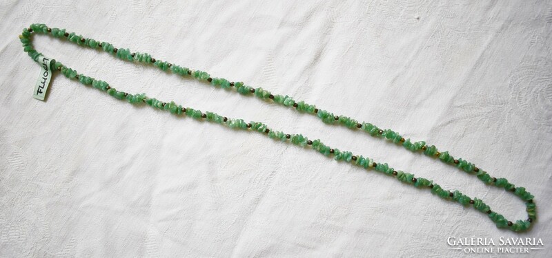 Old necklace with green fluorite beads, jewelry 85cm