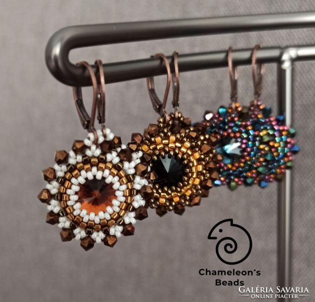 "Black Diamond Mandala Beading Earrings" Swarovski kristályos szürkés színű gyöngyfűzött fülbevaló