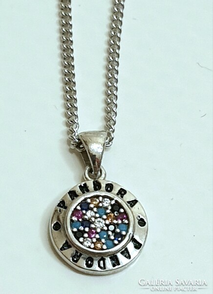 Silver pandora, adjustable length necklace, with colorful pendant