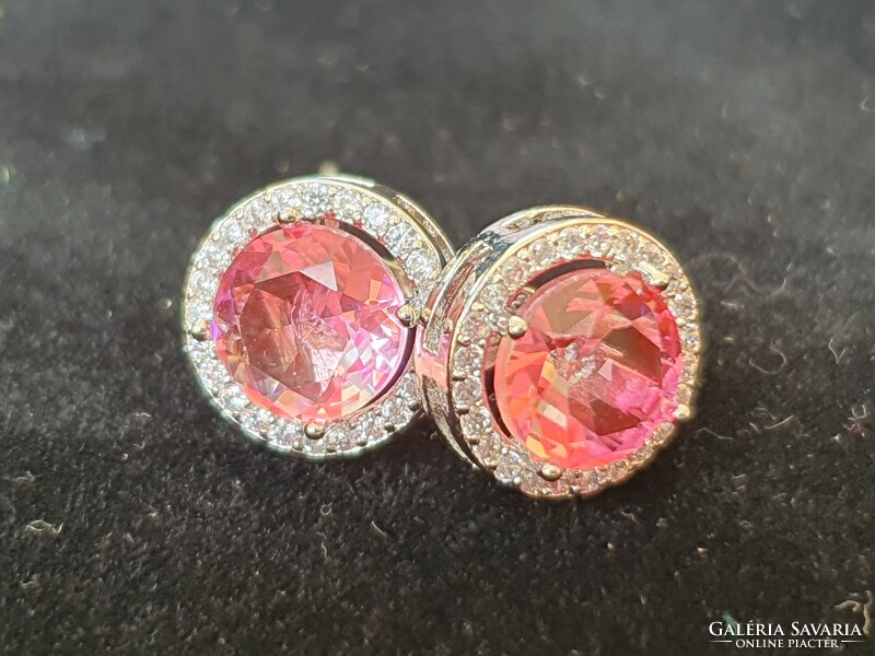 Miracle! Pink zirconia earrings, marked 925 sterling silver